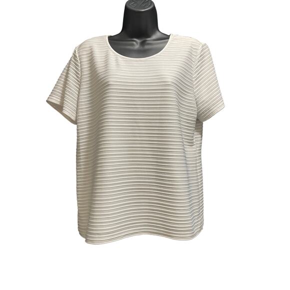 Calvin Klein White Short Sleeve Ribbed T-Shirt / Blouse - Lined - Size Large - Picture 1 of 7